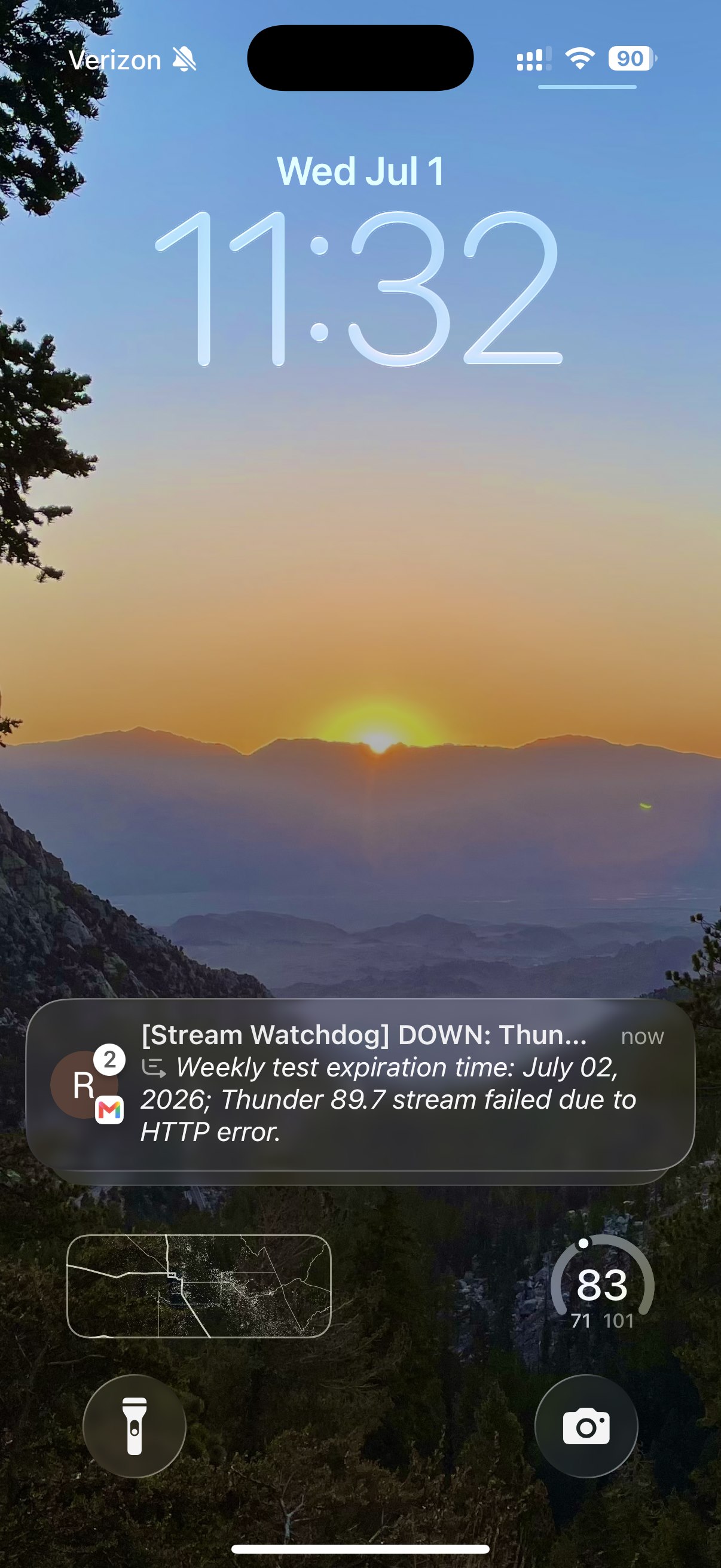 Stream Watchdog down alert displayed on an iPhone lock screen